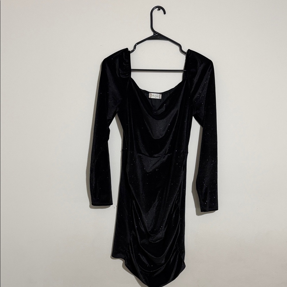 Altar'd State Shimmering Black Long Sleeve Dress